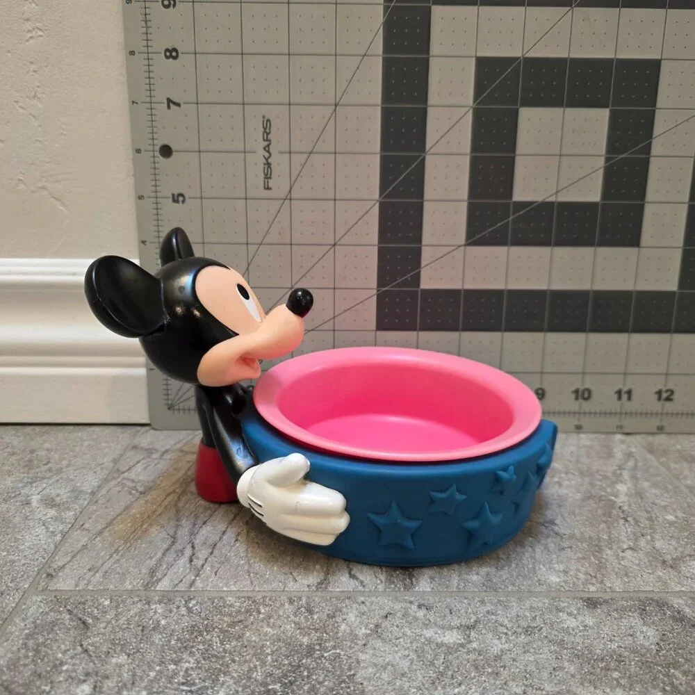Vintage Applause Disney Mickey Mouse Cat/Dog Water Or Food Bowl & Bowl Holder